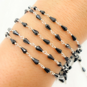 Black Spinel 925 Sterling Silver Wire Chain.